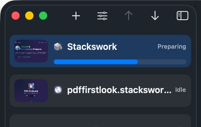 Deploy progress + status/info box