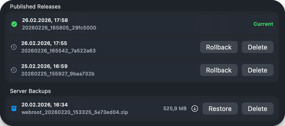 Deploy progress + status/info box